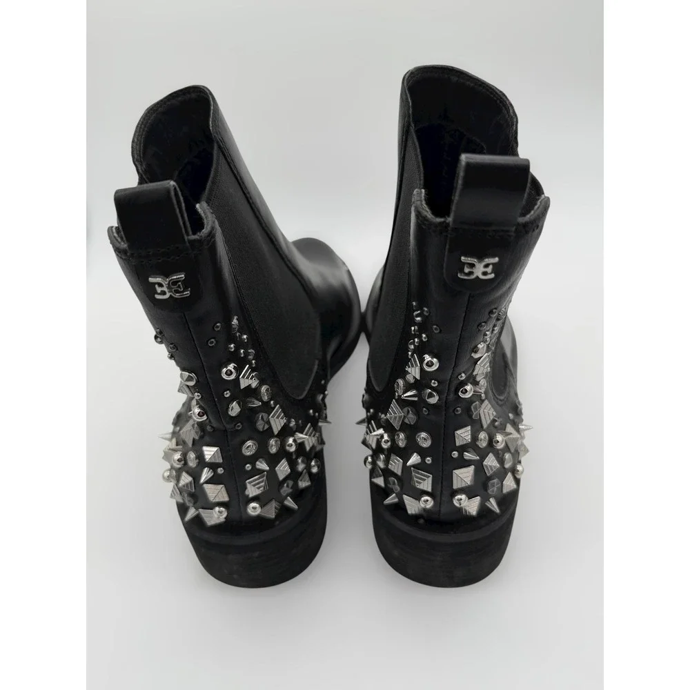 Sam Edelman Black Leather‎ Studded Spiked Chelsea Ankle Boots Womens 6 SE Logo